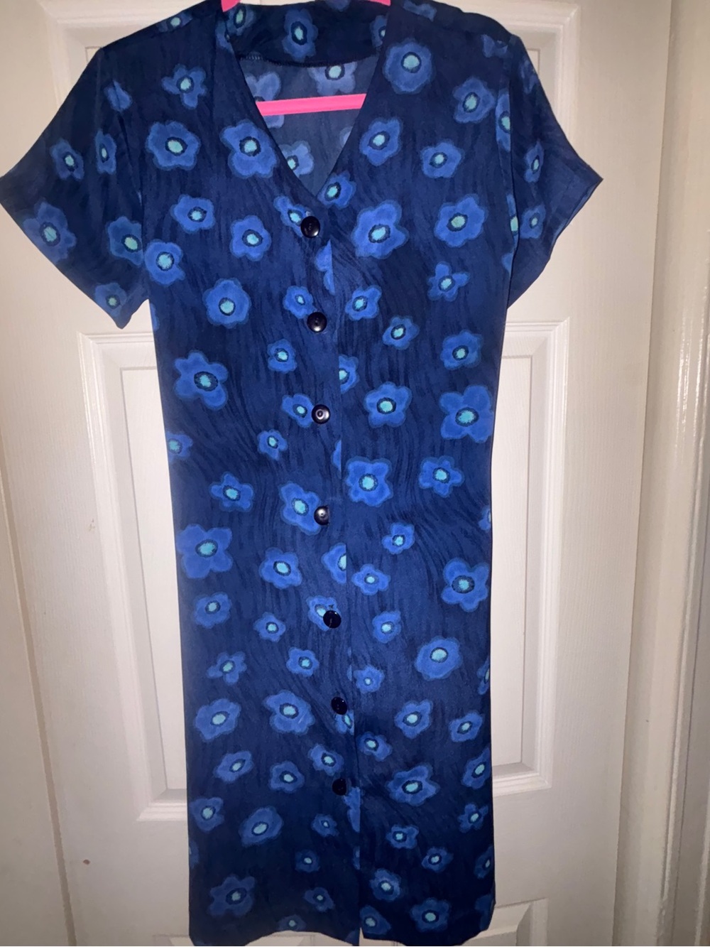 NWOT Blue Painterly Floral Midi Dress Tie Waist | Size Large